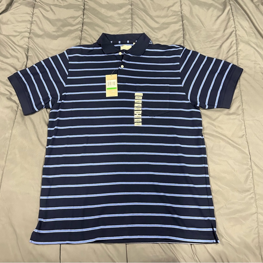 Men’s, Size Large Navy and Blue Striped Polo Shirt
